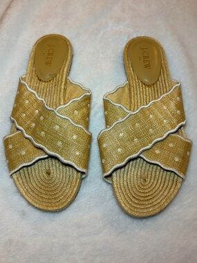 J. Crew Yellow Woven Crisscross Slide Mules NWOT